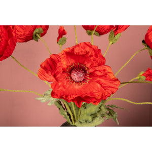 Mohnblume – Roter Mohnzweig mit Blättern aus Polyestergewebe | PTMD