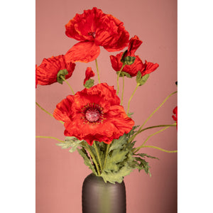 Mohnblume – Roter Mohnzweig mit Blättern aus Polyestergewebe | PTMD