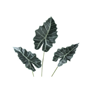 Artificial Plant - Green Alocasia Leaves Spray, Fabric, Iron Metal, Plastic | PTMD