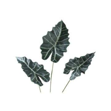 Kunstpflanze - Grüne Alocasia Blätter Spray, Stoff, Eisenmetall, Kunststoff | PTMD