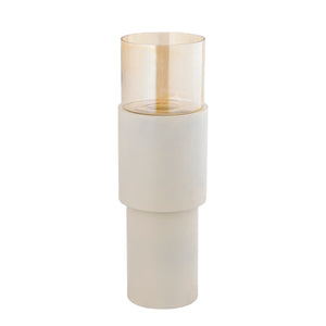 Windlicht – Cremefarbenes Eisengestell, Lüster Glasaufsatz, Elegantes Bodendesign, L – Soon | PTMD