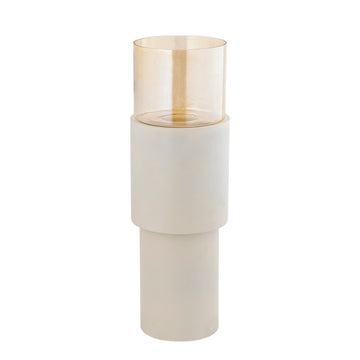 Windlicht – Cremefarbenes Eisengestell, Lüster Glasaufsatz, Elegantes Bodendesign, L – Soon | PTMD