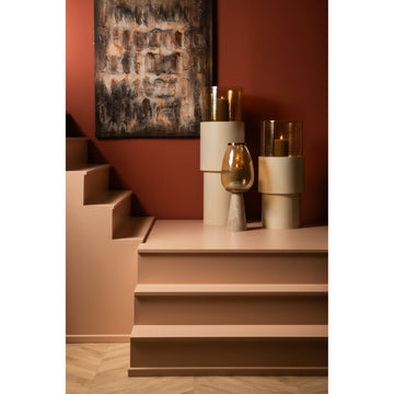 Windlicht – Cremefarbenes Eisengestell, Lüster Glasaufsatz, Elegantes Bodendesign, L – Soon | PTMD