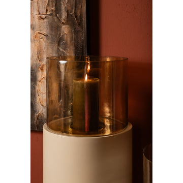 Windlicht – Cremefarbenes Eisengestell, Lüster Glasaufsatz, Elegantes Bodendesign, L – Soon | PTMD