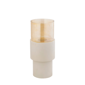 Windlicht – Cremefarbenes Eisengestell, Lüster Glasaufsatz, Elegantes Bodendesign, S – Soon | PTMD