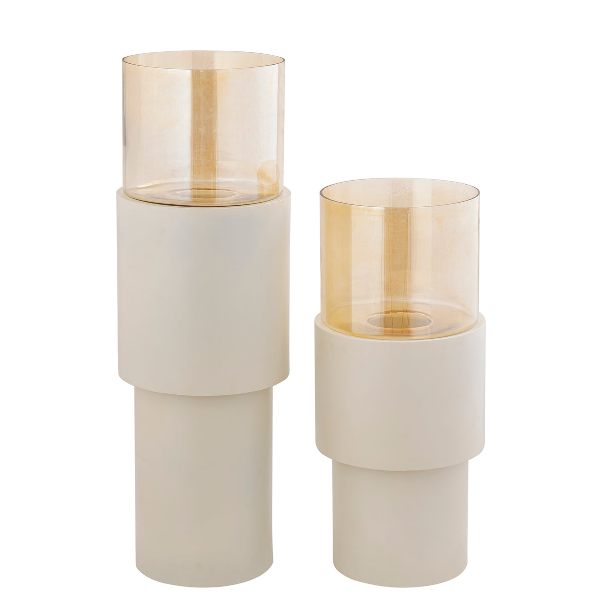 Windlicht – Cremefarbenes Eisengestell, Lüster Glasaufsatz, Elegantes Bodendesign, S – Soon | PTMD