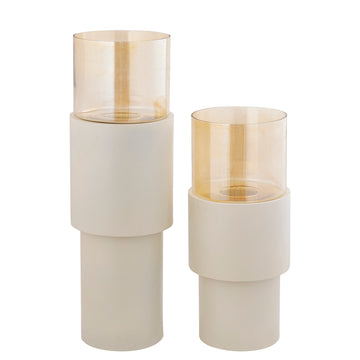 Windlicht – Cremefarbenes Eisengestell, Lüster Glasaufsatz, Elegantes Bodendesign, S – Soon | PTMD