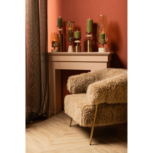 Candlestick - Brass-look Finish, Travertine Base, Round Design, S - Nikolaos | PTMD