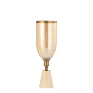 Lantern - Brass-look Frame, Glass Cylinder Attachment, Travertine Base, S - Tadh | PTMD