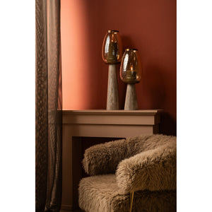 Hurricane Lantern – White Marble Base, Lustre Glass Top, Conical Design, S – Berdand | PTMD