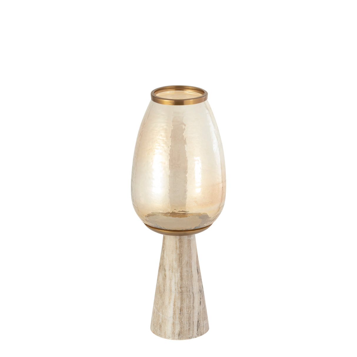 Hurricane Lantern – White Marble Base, Lustre Glass Top, Conical Design, S – Berdand | PTMD
