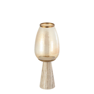 Hurricane Lantern – White Marble Base, Lustre Glass Top, Conical Design, S – Berdand | PTMD