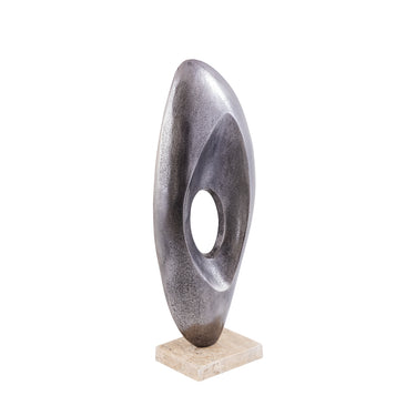 Statue - cast aluminum, silver-colored nickel look, travertine marble base, L - Kellaine | PTMD