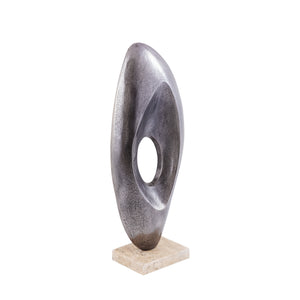Statue - cast aluminum, silver-colored nickel look, travertine marble base, L - Kellaine | PTMD