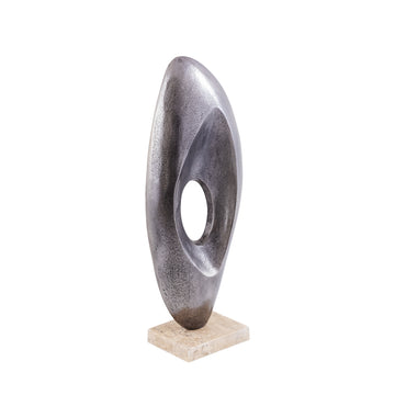 Statue - cast aluminum, silver-colored nickel look, travertine marble base, L - Kellaine | PTMD