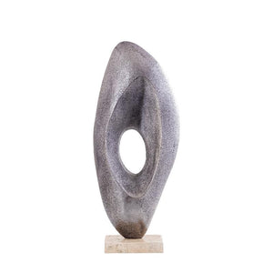 Statue - cast aluminum, silver-colored nickel look, travertine marble base, L - Kellaine | PTMD