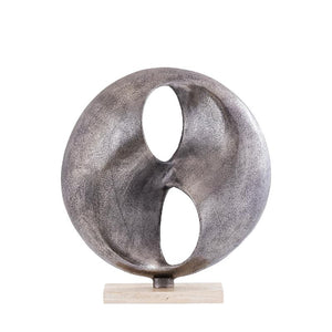 Statue - cast aluminum, silver-colored nickel look, travertine marble base, L - Deuie | PTMD