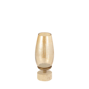 Hurricane Lantern – Gold-colored Frame, Luster Glass Attachment, Travertine Base, S – Sajeth | PTMD