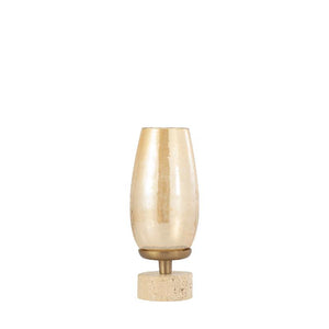 Hurricane Lantern – Gold-colored Frame, Luster Glass Attachment, Travertine Base, S – Sajeth | PTMD