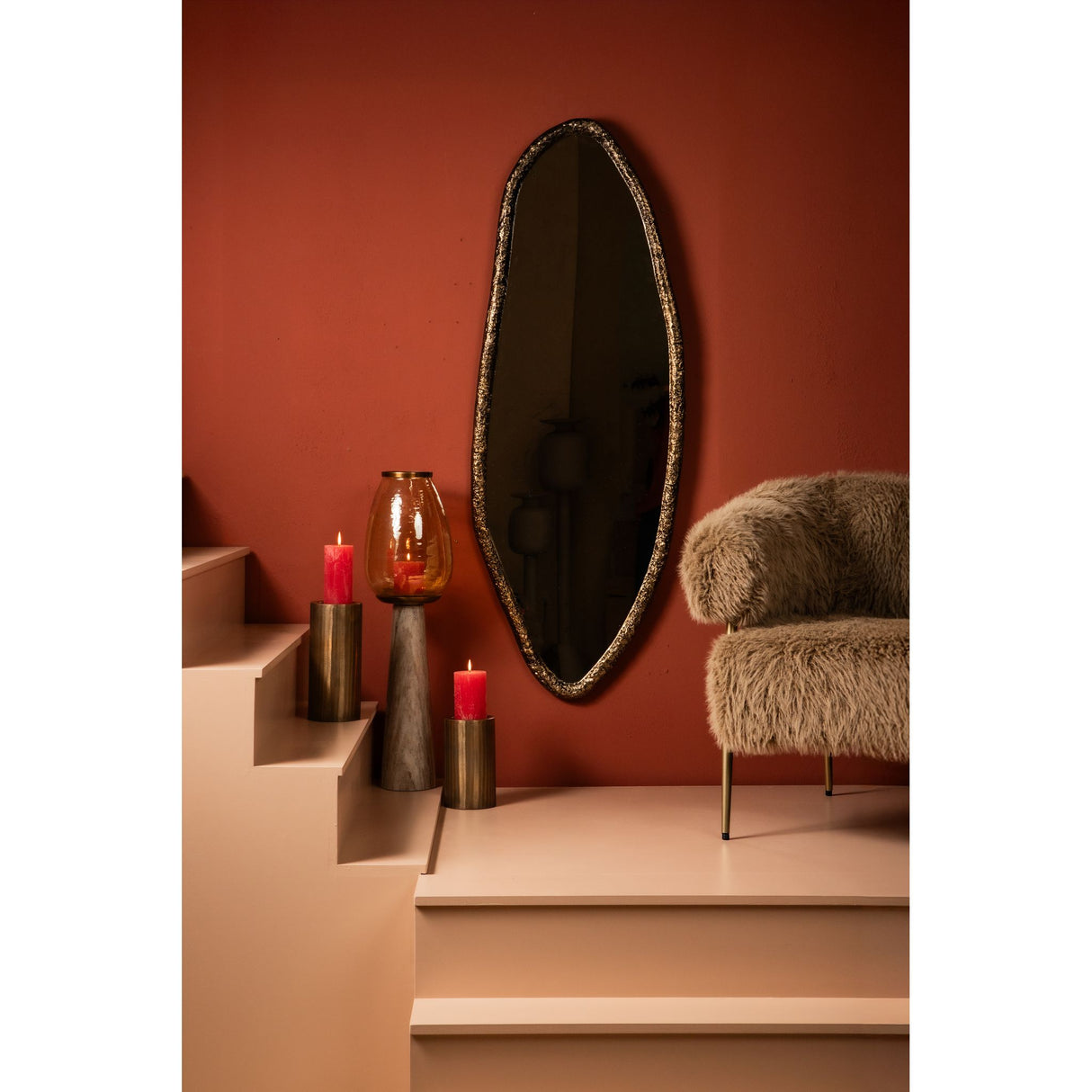 Wall Mirror - Glass & Cast Aluminum Metal, Oval Shape, Handmade, Gold - Paisley | PTMD