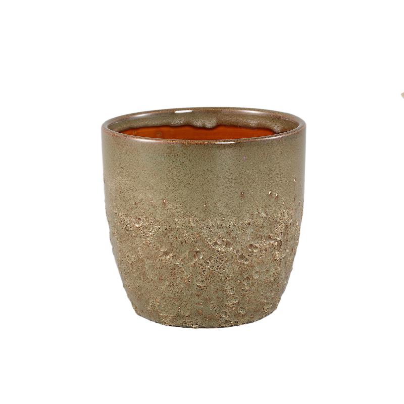 Flower Pot - Ceramic, Round Shape, Bulbous Shape, Green, M | PTMD