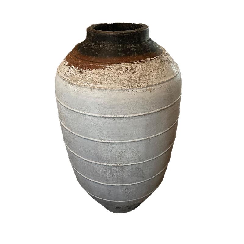 Pot - white surface, round shape, linear texture - Jinsu | PTMD