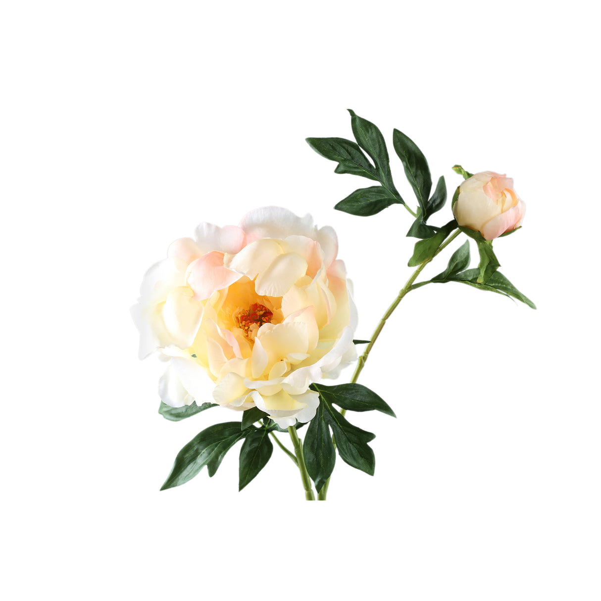 Peony flower – Sand-colored peony branch with bud made of fabric and plastic | PTMD