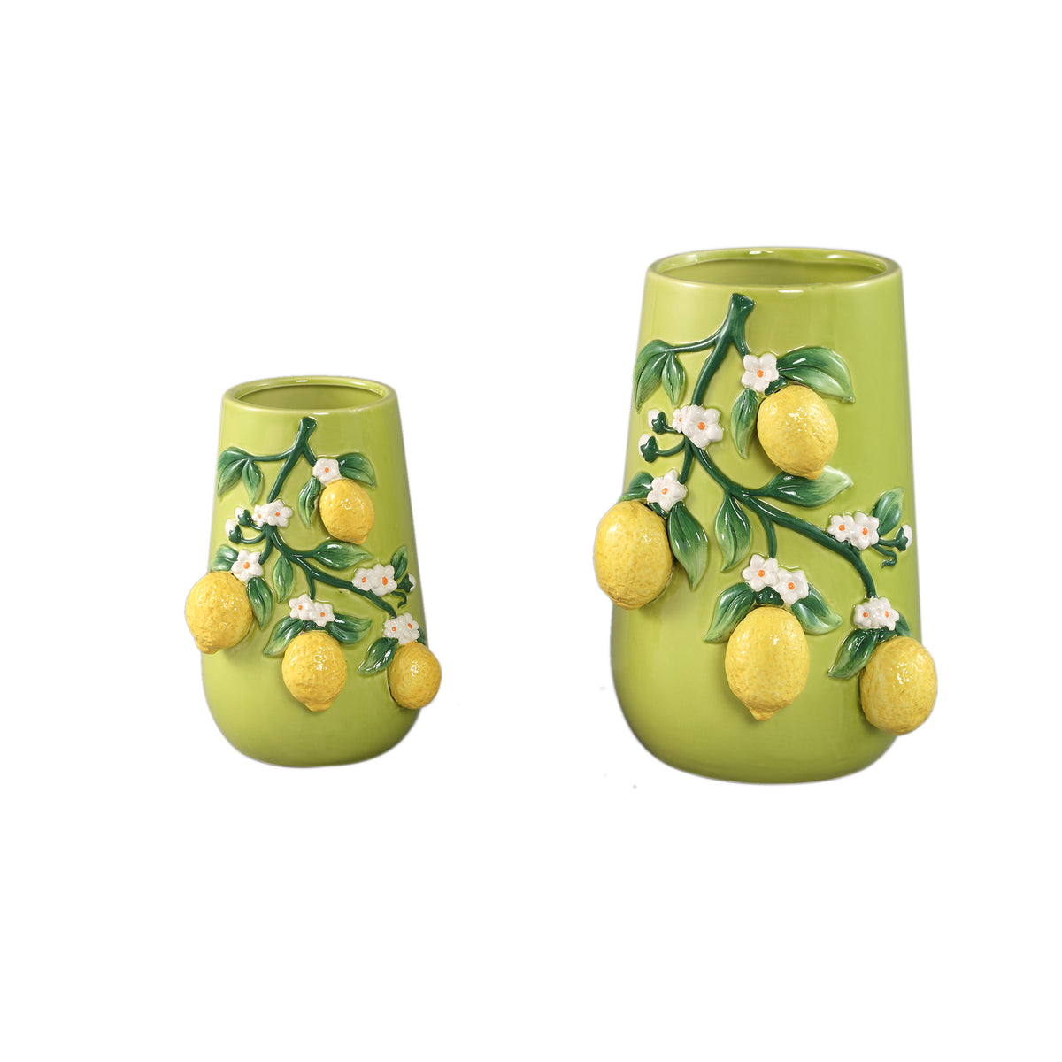 Vase – Green, Lemon Motif, Branch Design, Ceramic, S – Stacy | PTMD