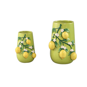 Vase – Green, Lemon Motif, Branch Design, Ceramic, S – Stacy | PTMD