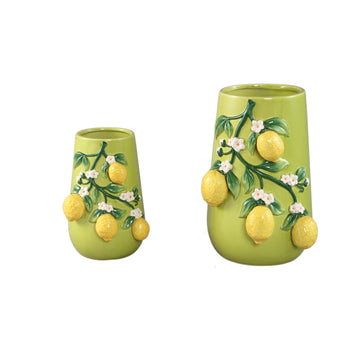 Vase – Green, Lemon Motif, Branch Design, Ceramic, S – Stacy | PTMD
