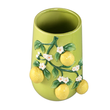 Vase – Green, Lemon Motif, Branch Design, Ceramic, L – Stacy | PTMD