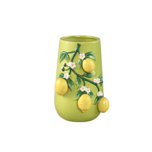 Vase – Green, Lemon Motif, Branch Design, Ceramic, L – Stacy | PTMD