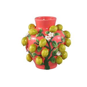 Vase – Pink color, lemon motif, branch design, ceramic – Stacy | PTMD