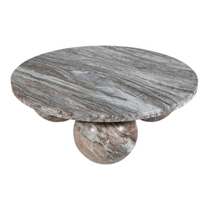 Coffee table – Marble, round, beige/natural, 3-sphere base, sculptural design – Diro | PTMD