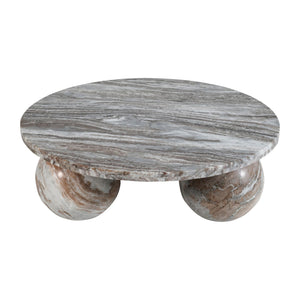 Coffee table – Marble, round, beige/natural, 3-sphere base, sculptural design – Diro | PTMD