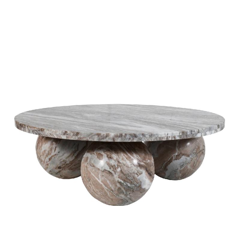 Coffee table – Marble, round, beige/natural, 3-sphere base, sculptural design – Diro | PTMD