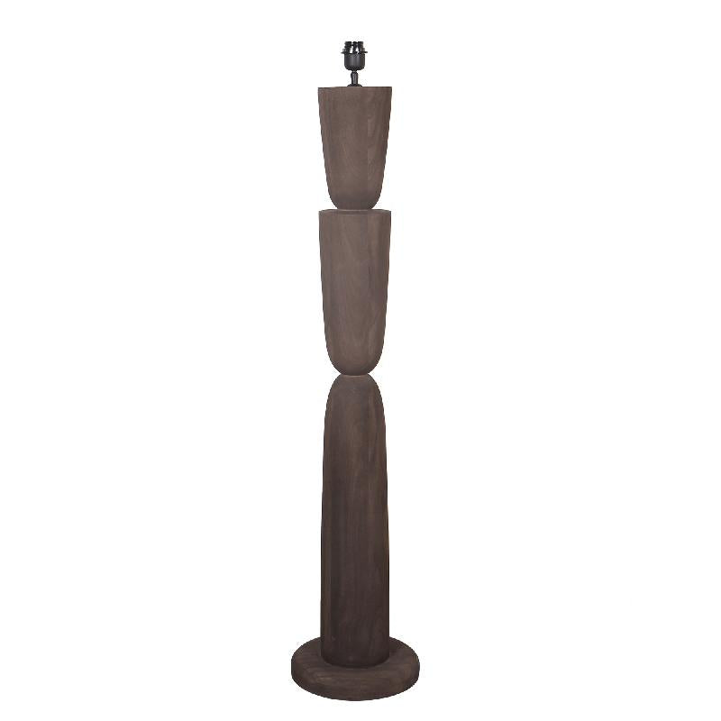 Mango Wood Floor Lamp with Brown Tone and Layered Design in Round Shape – Lorinne | PTMD
