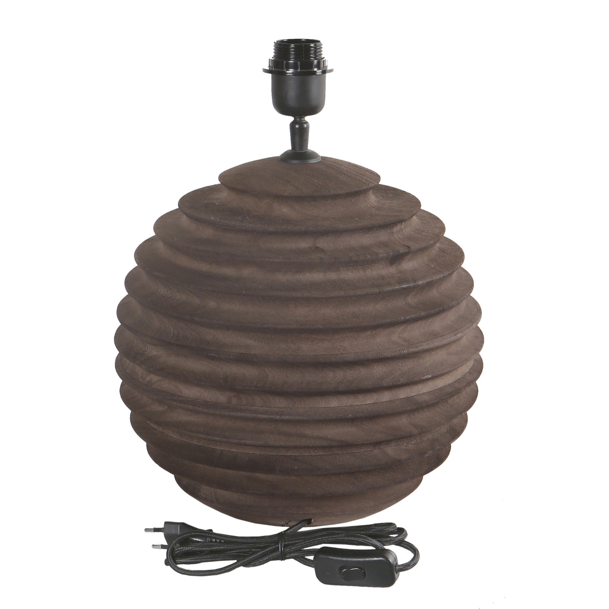 Tischlampe aus Mangoholz mit Braunton und gerippter Struktur in runder Form – Roven | PTMD