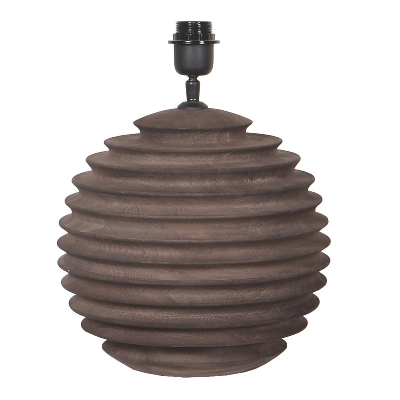 Tischlampe aus Mangoholz mit Braunton und gerippter Struktur in runder Form – Roven | PTMD