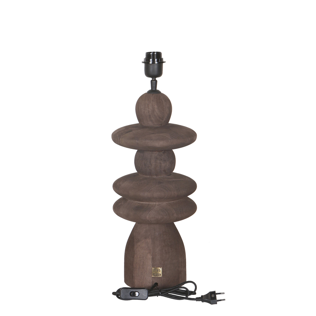 Tischlampe – Rundes Design, Mangoholz, Stabile Basis, Braun – Callain | PTMD