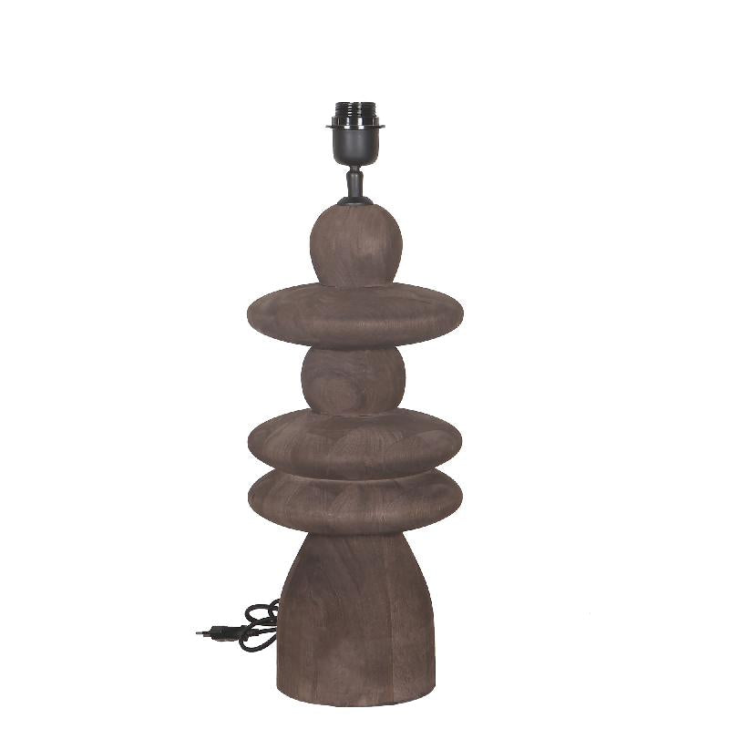 Tischlampe – Rundes Design, Mangoholz, Stabile Basis, Braun – Callain | PTMD