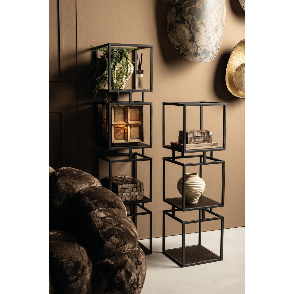 Schrank – Eisen/MDF, offenes Würfel-Design, schwarz, Accent Cabinet, M – Nanci | PTMD