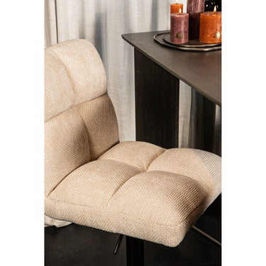 Barstuhl höhenverstellbar gepolstert mit Rückenlehne und Chromfuß in Creme – Milan | PTMD - Esszett Luxury | Stilvolles Wohnen mit Charakter