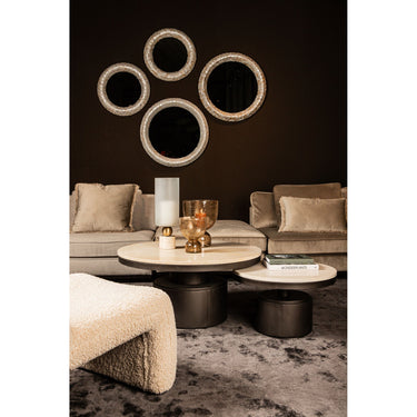 Couchtisch – Marmor Steinplatte, Creme Mink Oberfläche, Niedriges Design – Bregt | PTMD