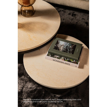 Couchtisch – Marmor Steinplatte, Creme Mink Oberfläche, Hohes Design – Bregt | PTMD