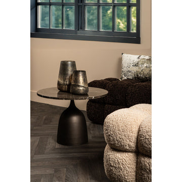 Beistelltisch – Marmor Oberfläche, Rundes Design, Braunes Finish – Patras | PTMD