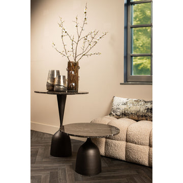 Beistelltisch – Marmor Oberfläche, Rundes Design, Braunes Finish – Patras | PTMD