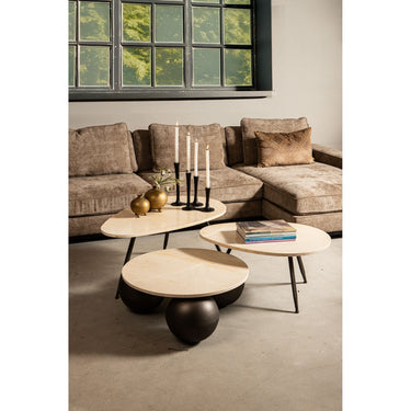 Couchtisch – Marmor Steinplatte, Creme Oberfläche, Kompakte Formgebung – Skippy | PTMD