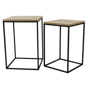 Side Table Set (2-piece) – Beige/Cream Marble, Round, Natural Stone Look, Heavy Design – Volos | PTMD