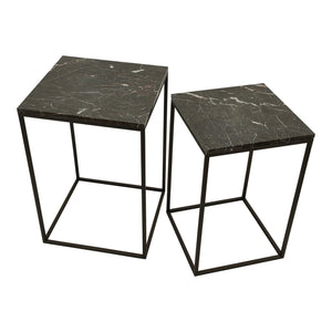 Side Table Set (2-Piece) – Brown Marble, Round, Natural Stone Look, Heavy Design – Volos | PTMD